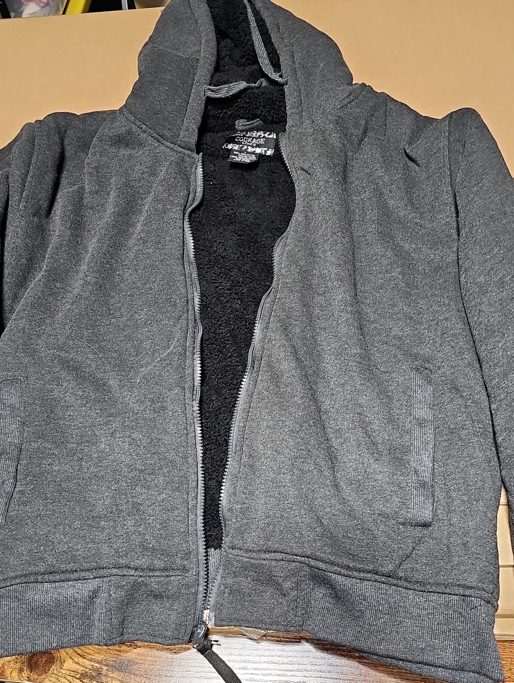 Courage Clothing CO Sherpa Lined Men's Hooded Zip-Up Jacket in Dark Gray